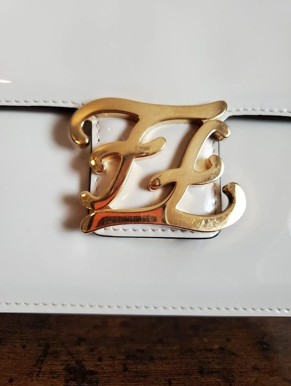 Fendi Cream Patent Leather Karligraphy Bag